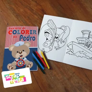 Revista Colorir + Giz de Cera Festa Urso Marinheiro