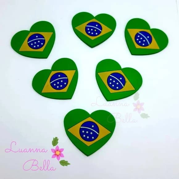 Apliques Emborrachados Modelo Coração Brasil - Pct C/6 Und