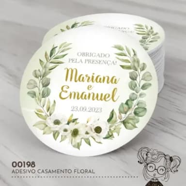 Adesivo Redondo Casamento Floral - 00198