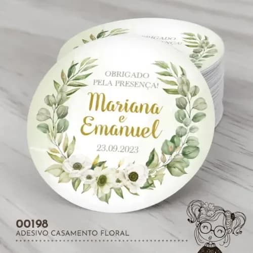 Adesivo Redondo Casamento Floral - 00198