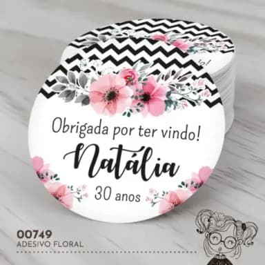 Adesivo Redondo Floral - 00749