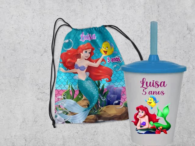 Kit Mochila e Copo Twister da Sereia Ariel