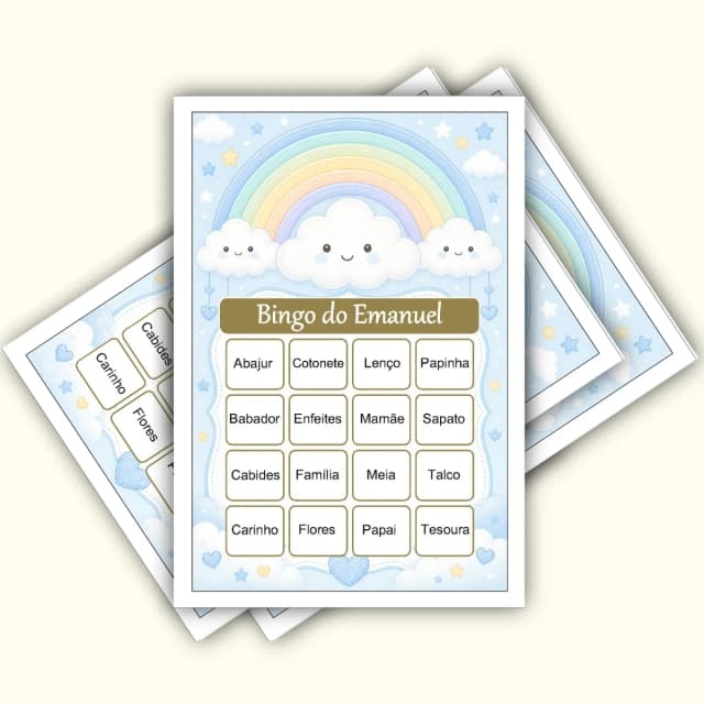 Bingo Chá de Bebê Menino PDF Para Imprimir