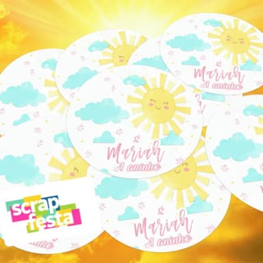Adesivo 5 cm Redondo Personalizado Festa Raio de Sol