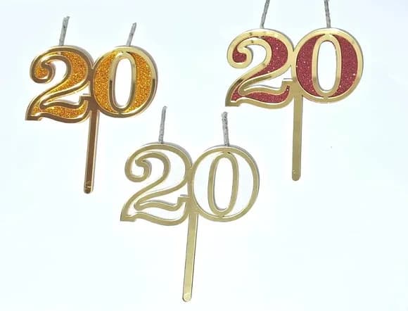 Velas 20 Anos Dourado Acrílico Pavio Magico - 1 Peça