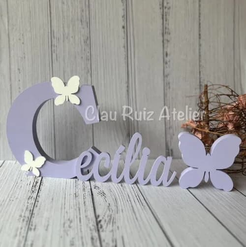 Jardim Encantado -decoração Bebê Nome em mdf + Borboleta