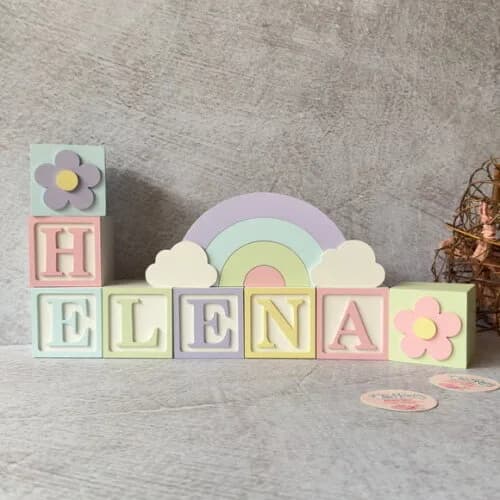 Tons Pastel Cubos 6x6cm Ts + Arco Íris. Decoração Bebê
