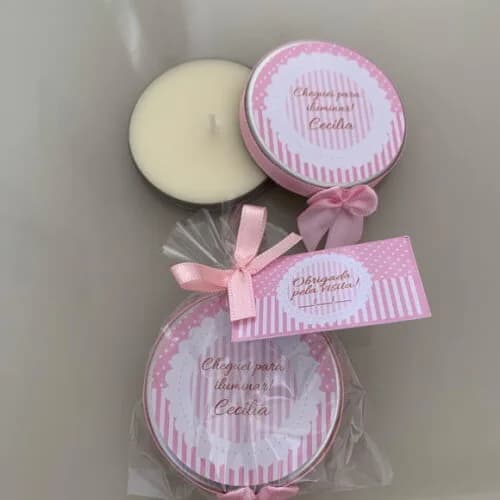 Lembrança Maternidade Vela Aromática Listras Rosa