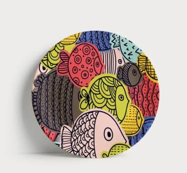 Prato Decorativo Peixes Doodle Folk | Porcelana 21cm