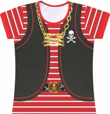 Camiseta Infantil Fantasia Pirata Listrada com Colete e Cinto de Caveira
