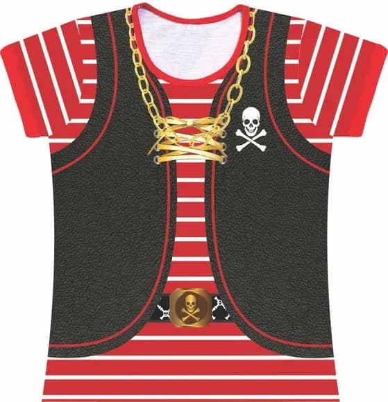 Camiseta Infantil Fantasia Pirata Listrada com Colete e Cinto de Caveira