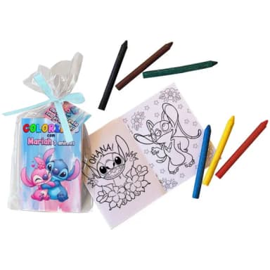 Mini Revistinha Stitch e Angel para Colorir com Giz de Cera