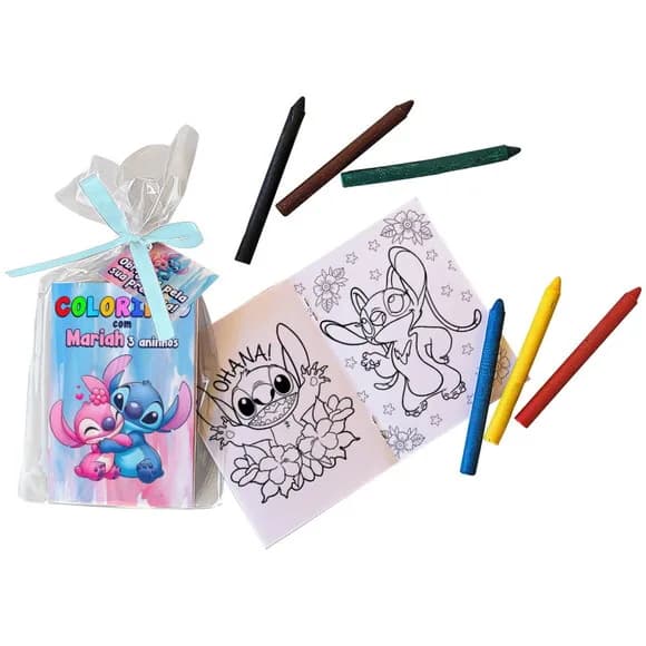 Mini Revistinha Stitch e Angel para Colorir com Giz de Cera