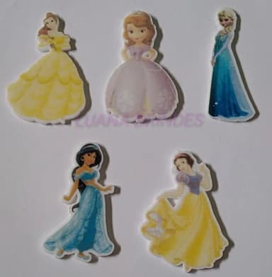Apliques Acrílico U.v de Princesas Variadas - Pct C/5 Unid