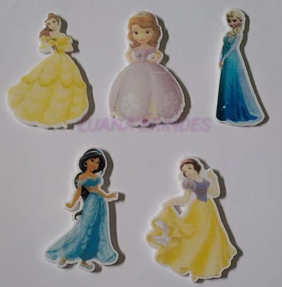 Apliques Acrílico U.v de Princesas Variadas - Pct C/5 Unid