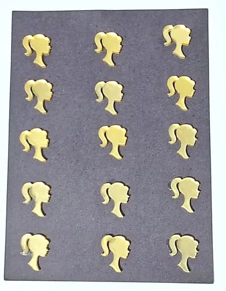 Mini Apliques Barbie Acrílico Espelhado Dourado - 2 Cartela