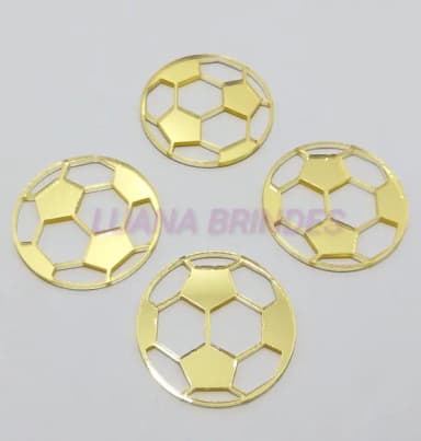 Aplique Bola de Futebol Acrílico Espelhado Dourado -3,5cm -