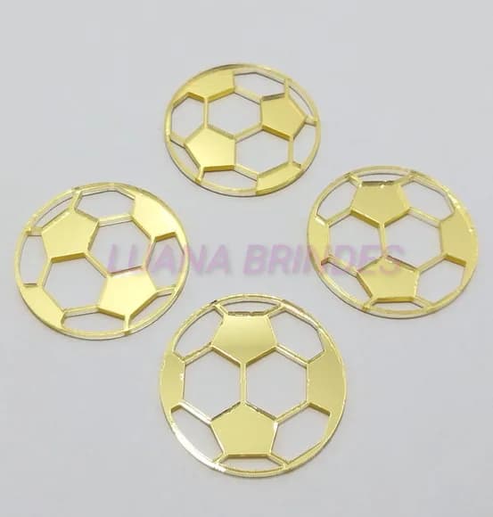 Aplique Bola de Futebol Acrílico Espelhado Dourado -3,5cm -