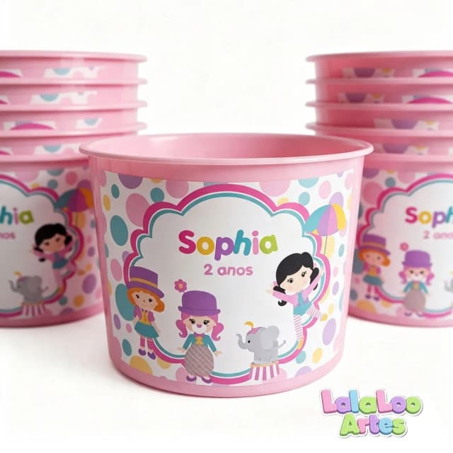 Balde de Pipoca Circo Menina Personalizado