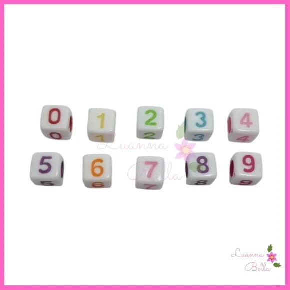 Dadinhos Branco C/Números Varias Cores - Pct c/50 unidades