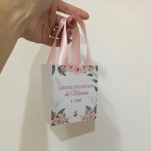 Sacolinha 10x7cm Personalizada Jardim Flores Rosa