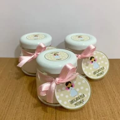 Lembrança Batizado Vela Aromática potinho vidro Anjinha Rosa