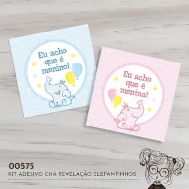 Kit Adesivos Quadrados Chá Revelação Elefantinhos - 00575