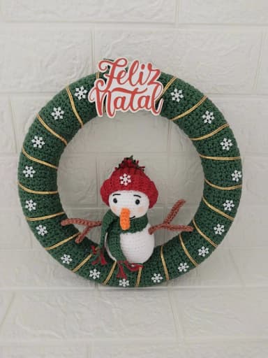 Guirlanda de Natal boneco de neve crochê