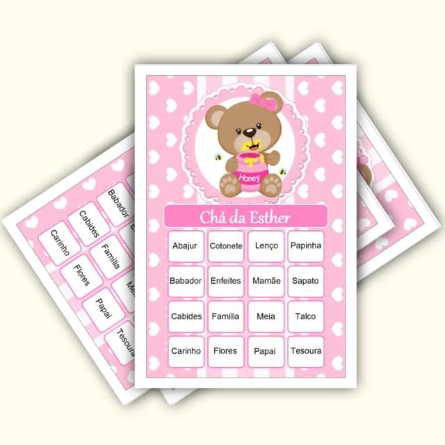 Bingo Chá de Bebê Menina Pdf Para Imprimir