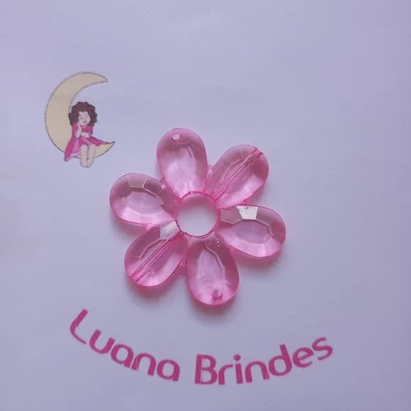 Flor Acrilico Pink com Furo 5cm Pct 6 Unidades