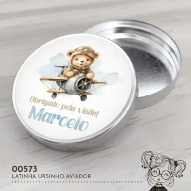 Latinha Adesivada Ursinho Aviador - 00573