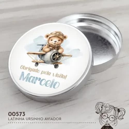 Latinha Adesivada Ursinho Aviador - 00573