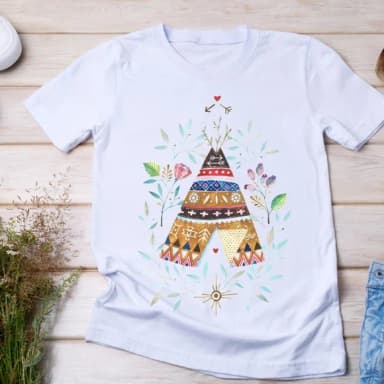 Camiseta Boho Style - Tenda Tribal com Aquarela