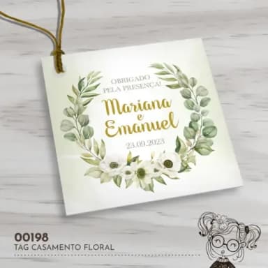 Tag Quadrada Casamento Floral - 00198