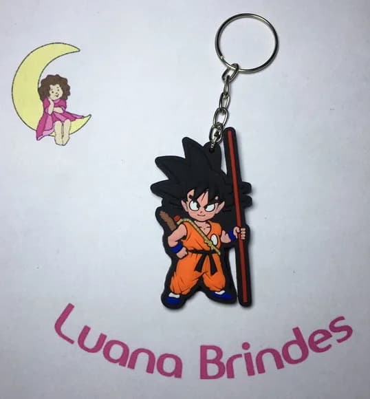 Chaveiro Goku Dragon Ball com Espada Emborrachado Pct C/2 un