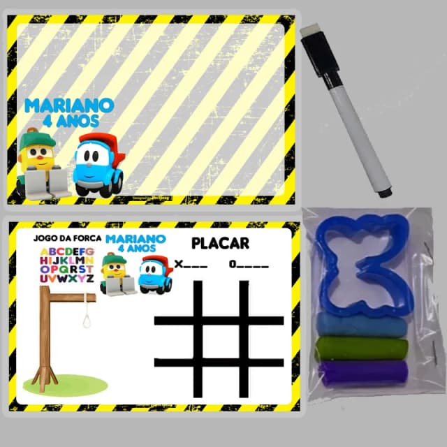 KIT Lousa Magica +massinha de modelar personalizada  Léo o Caminhão