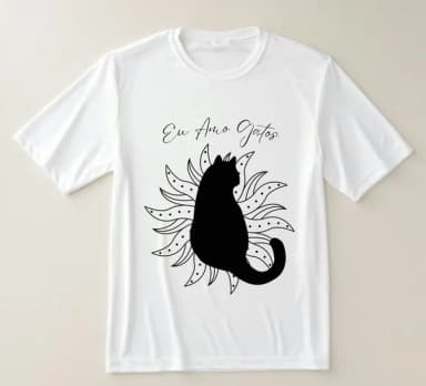 Camiseta Eu Amo Gatos Silhueta Preta