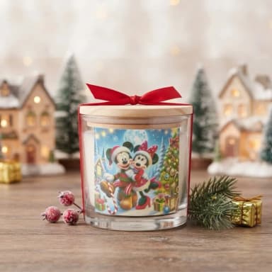 Vela Aromática no Copo Personalizada Natal Mickey e Minnie , Trabalhamos com outros temas - Informar  tema no chat