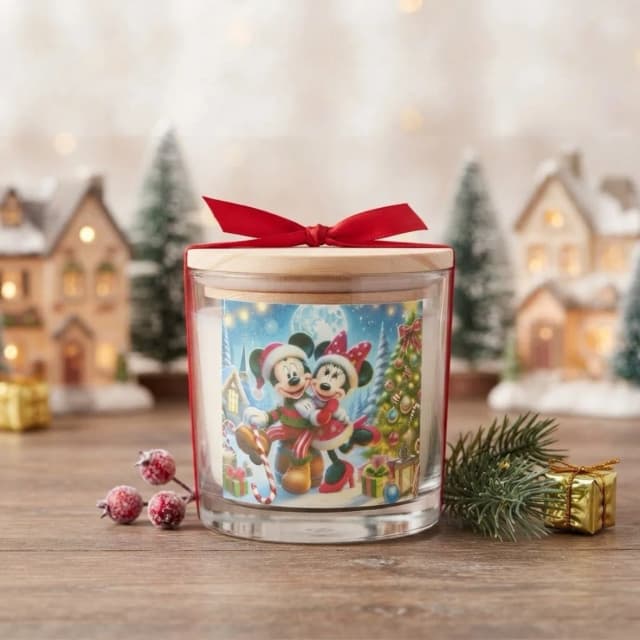 Vela Aromática no Copo Personalizada Natal Mickey e Minnie , Trabalhamos com outros temas - Informar  tema no chat