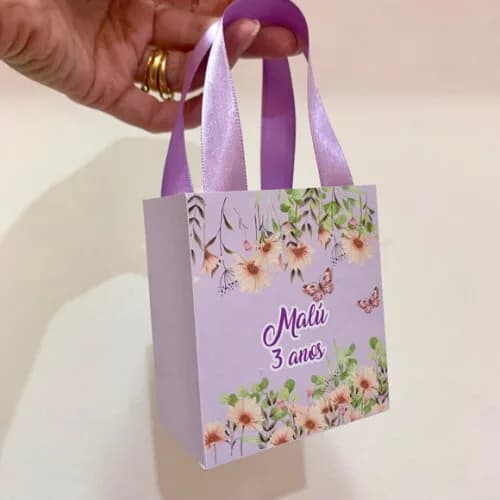 Sacolinha personalizada Jardim das borboletas lilás