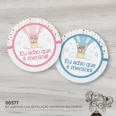 Kit Adesivos Redondos Chá Revelação Ursinhos - 00577