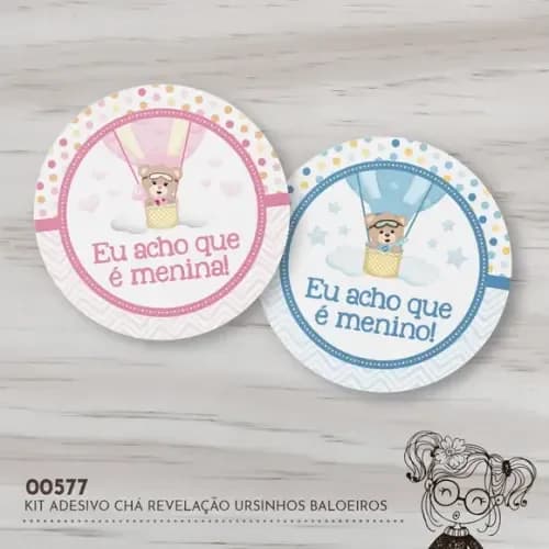 Kit Adesivos Redondos Chá Revelação Ursinhos - 00577