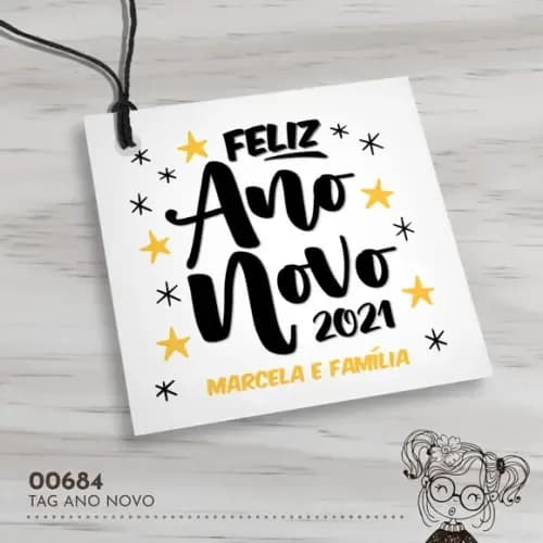 Tag Quadrada Feliz Ano Novo - 00684