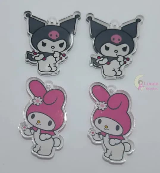 Pingentes Personagens de Acrílico Adesivado - pct c/4 uni