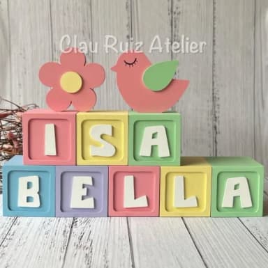 Cubos 8x8cm Candy Ts + Flor e Passarinho - Decoração Bebê