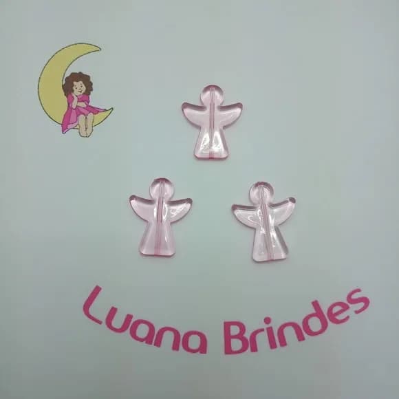 Anjo Rosa de Acrílico Furo passante 3,5cm Pct 18 Unidades