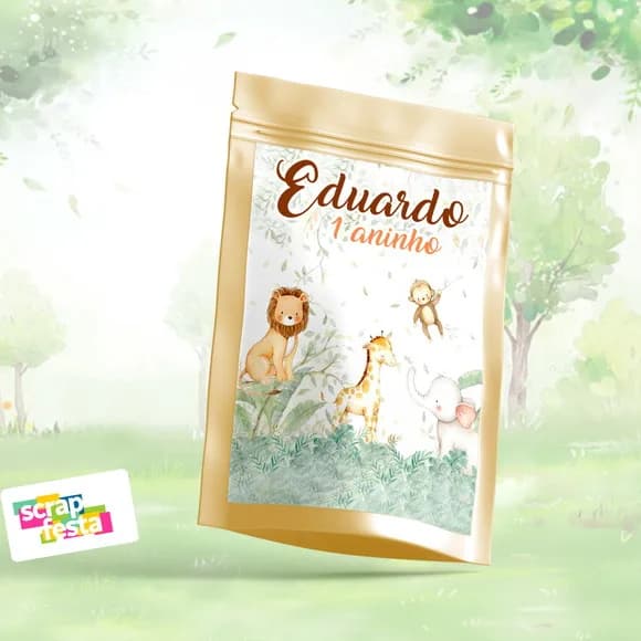 Saquinho Metalizado Dourado 10x15 Personalizado Festa Safari