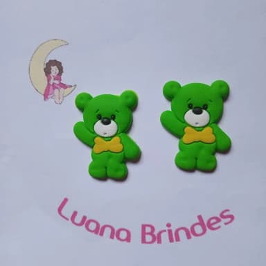 Aplique Urso Verde com Amarelo Emborrachado 4cm 7 Unidades