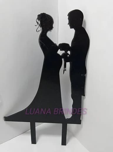 Topo de Bolo de Noivo e Noiva Grávida de Acrílico Preto