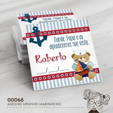 Adesivo Quadrado Ursinho Marinheiro - 00068